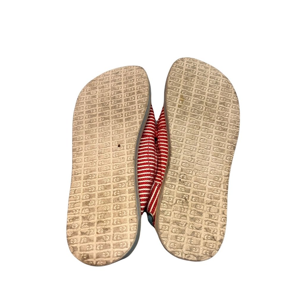 Sanuk Red White Striped Castaway Low Top Moccasins Flat Slip On Shoes Girls - Picture 6 of 6